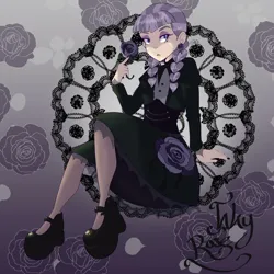 Size: 894x894 | Tagged: safe, artist:clockworkqueer, derpibooru import, inky rose, human, boots, clothes, dress, eyeshadow, female, flower, goth, humanized, image, jpeg, makeup, nail polish, rose, shoes, solo