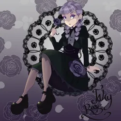 Size: 4500x4500 | Tagged: safe, artist:clockworkqueer, derpibooru import, inky rose, human, boots, clothes, dress, eyeshadow, female, flower, goth, humanized, image, makeup, nail polish, png, rose, shoes, solo