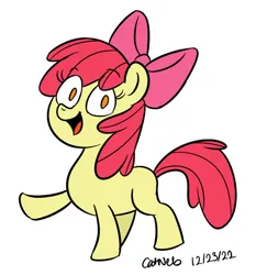 Size: 600x645 | Tagged: safe, artist:retroneb, derpibooru import, apple bloom, earth pony, pony, apple bloom's bow, bow, female, filly, foal, hair bow, image, jpeg, open mouth, raised hoof, simple background, solo, white background