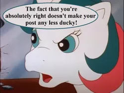 Size: 961x720 | Tagged: safe, derpibooru import, edit, edited screencap, screencap, gusty, my little pony 'n friends, the glass princess, angry, g1, image, op has a point (reaction image), op is a duck (reaction image), png, reaction image, speech bubble