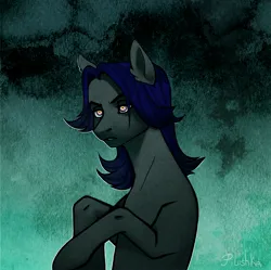 Size: 1932x1926 | Tagged: safe, derpibooru import, oc, oc:mattriel, unofficial characters only, earth pony, bust, earth pony oc, glow, glowing eyes, image, jpeg, raised hoof, raised hooves, simple background, teal background