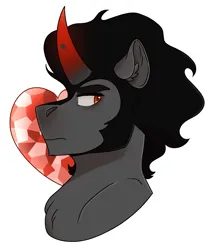 Size: 2776x3264 | Tagged: safe, artist:slushpony, derpibooru import, king sombra, pony, umbrum, unicorn, aside glance, bust, charm, chest fluff, colored horn, crystal, crystal heart, curved horn, eyebrows, facial hair, horn, image, looking at you, png, portrait, side view, sideways glance, sombra horn