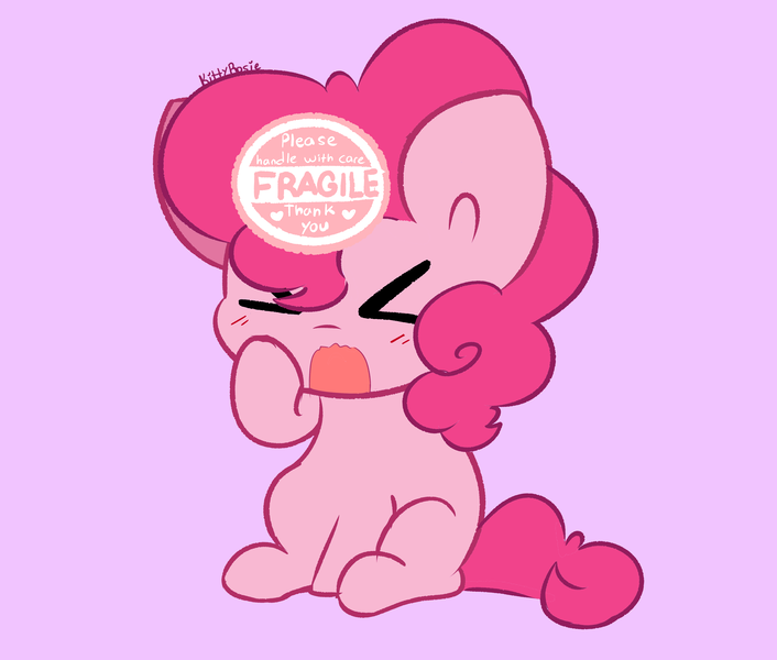 Size: 4768x4053 | Tagged: safe, artist:kittyrosie, derpibooru import, pinkie pie, earth pony, pony, blushing, eyes closed, fragile, image, open mouth, pink background, png, simple background, solo, sticker