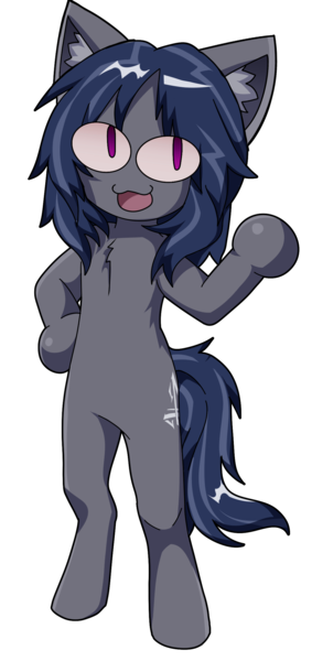 Size: 1108x2349 | Tagged: safe, derpibooru import, oc, oc:mattriel, unofficial characters only, earth pony, pony, semi-anthro, bipedal, blue mane, cat ears, earth pony oc, fusion, image, long mane, long mane male, looking sideways, male, mischievous, neco-arc, open mouth, pink eyes, png, simple background, slit pupils, smiling, solo, stallion, transparent background