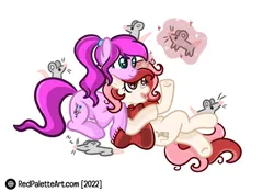 Size: 1067x749 | Tagged: safe, artist:redpalette, derpibooru import, oc, oc:red palette, oc:violet ray, pony, rat, clothes, couple, curly hair, cute, female, freckles, image, jpeg, magic, mare, pet, scarf