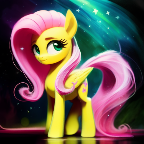 Size: 1024x1024 | Tagged: safe, derpibooru import, editor:zealousmagician, machine learning assisted, machine learning generated, purplesmart.ai, stable diffusion, fluttershy, pegasus, pony, g4, female, image, mare, png, prompter:zealousmagician, solo, standing, stars