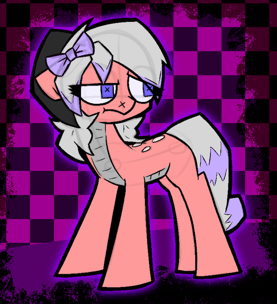 Size: 1498x1640 | Tagged: safe, artist:xxv4mp_g4z3rxx, derpibooru import, oc, oc:katie sprinkles, hybrid, pony, bow, female, hair bow, horn, image, mare, png, purple eyes, solo