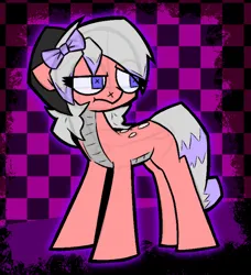 Size: 1498x1640 | Tagged: safe, artist:xxv4mp_g4z3rxx, derpibooru import, oc, oc:katie sprinkles, hybrid, pony, bow, female, hair bow, horn, image, mare, png, purple eyes, solo