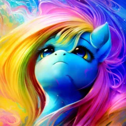 Size: 1024x1024 | Tagged: safe, derpibooru import, machine learning generated, purplesmart.ai, stable diffusion, oc, unofficial characters only, pony, colorful, ethereal mane, female, image, long mane, mare, multicolored hair, png, rainbow hair, solo