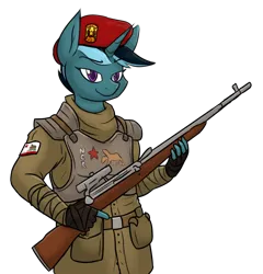 Size: 1702x1774 | Tagged: safe, artist:moonatik, derpibooru import, oc, oc:sol nightshade, unofficial characters only, anthro, pony, unicorn, anthro oc, armor, belt, beret, canteen, fallout, fallout: new vegas, flag, gun, hat, image, male, new california republic, png, rifle, simple background, sniper rifle, stallion, transparent background, weapon