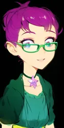 Size: 384x768 | Tagged: safe, derpibooru import, machine learning generated, grassy knoll (character), human, equestria girls, anime, female, happy, image, pinegraph, png, simple background