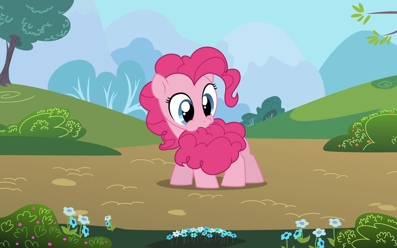 Size: 2560x1600 | Tagged: safe, alternate version, artist:linkitch, artist:valcron, derpibooru import, pinkie pie, earth pony, pony, .ai available, .svg available, biting, cotton candy tail, cute, diapinkes, female, filly, flower, foal, image, nom, pinkie being pinkie, png, puffy cheeks, silly, silly pony, solo, tail, tail bite, tree, vector, wallpaper