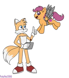 Size: 2381x2665 | Tagged: safe, artist:hayley566, derpibooru import, scootaloo, crossover, image, miles "tails" prower, png, sonic the hedgehog (series)