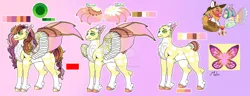 Size: 1280x493 | Tagged: safe, artist:malinraf1615, derpibooru import, big macintosh, fluttershy, oc, oc:ema, oc:ema lis shy, earth pony, pegasus, pony, alternate design, cheek feathers, chest fluff, clothes, coat markings, deviantart watermark, feathered fetlocks, female, fluttermac, gradient background, hybrid wings, image, male, mare, obtrusive watermark, offspring, parent:big macintosh, parent:fluttershy, parents:fluttermac, pegasus oc, png, reference sheet, shipping, stallion, straight, tail, tail feathers, vest, watermark, wings