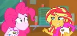 Size: 405x189 | Tagged: safe, derpibooru import, pinkie pie, sunset shimmer, human, equestria girls, legend of everfree, legend of everfree - bloopers, blooper, cropped, crying, duo, duo female, female, funny face, image, jpeg, laughing, tears of laughter