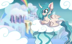 Size: 1934x1200 | Tagged: safe, artist:brybrychan, derpibooru import, oc, unofficial characters only, alicorn, pony, alicorn oc, cloud, cloudsdale, ear fluff, eyelashes, horn, image, lying down, on a cloud, png, prone, solo, story included, wings