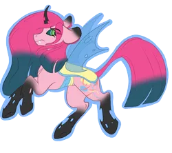 Size: 1524x1355 | Tagged: safe, artist:brybrychan, derpibooru import, pinkie pie, changeling, changeling queen, pony, changelingified, female, image, png, simple background, slim, solo, species swap, story included, thin, transparent background