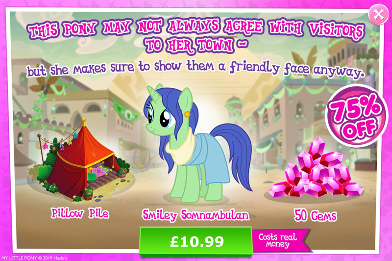 Size: 1956x1300 | Tagged: safe, derpibooru import, official, nile faras, pony, unicorn, advertisement, bush, clothes, costs real money, ear piercing, earring, english, female, gameloft, gem, horn, image, jewelry, jpeg, mare, mobile game, my little pony: magic princess, numbers, piercing, pillow, sale, solo, solo focus, somnambula resident, tent, text