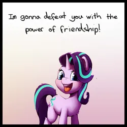 Size: 2500x2500 | Tagged: safe, artist:senaelik, derpibooru import, starlight glimmer, pony, unicorn, female, gradient background, image, jpeg, mare, meme, open mouth, open smile, smiling, solo, talking to viewer