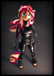 Size: 4000x5656 | Tagged: suggestive, artist:imafutureguitarhero, derpibooru import, part of a set, sunset shimmer, anthro, classical unicorn, unguligrade anthro, unicorn, 3d, :p, absurd resolution, adorasexy, belt, belt buckle, boots, border, chains, cheek fluff, chromatic aberration, clothes, cloven hooves, colored eyebrows, colored eyelashes, cute, ear fluff, ear freckles, female, film grain, floppy ears, fluffy hair, fluffy mane, fluffy tail, freckles, gloves, high angle, horn, image, jpeg, latex, latex boots, latex gloves, latex socks, latex stockings, latex suit, leg strap, leonine tail, looking at camera, looking at you, neck fluff, nose wrinkle, one ear down, paintover, peppered bacon, revamped anthros, revamped ponies, sexy, shadow, shimmerbetes, shoes, signature, skintight clothes, smiling, smiling at you, socks, solo, solo female, source filmmaker, stockings, tail, tail fluff, thigh highs, tongue out, unshorn fetlocks, vertical, wall of tags