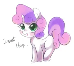Size: 600x534 | Tagged: safe, artist:maren, derpibooru import, sweetie belle, pony, unicorn, blushing, cute, dialogue, diasweetes, female, filly, foal, image, looking at you, png, simple background, solo, talking to viewer, white background