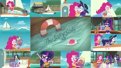 Size: 1280x721 | Tagged: safe, derpibooru import, editor:quoterific, pinkie pie, rarity, sci-twi, twilight sparkle, equestria girls, equestria girls series, the salty sails, basket, boat, image, png, sail