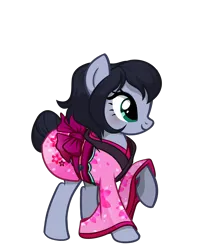 Size: 1832x2302 | Tagged: safe, artist:pandan009, derpibooru import, oc, oc:yasei urami, unofficial characters only, earth pony, derpibooru community collaboration, clothes, derpibooru exclusive, earth pony oc, high res, image, kimono (clothing), png, ribbon, show accurate, simple background, smiling, solo, transparent background