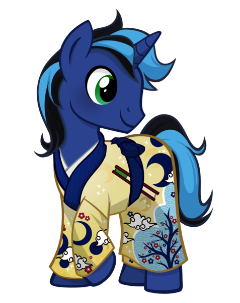 Size: 1832x2302 | Tagged: safe, artist:pandan009, derpibooru import, oc, unofficial characters only, unicorn, derpibooru community collaboration, blushing, clothes, derpibooru exclusive, hairpin, high res, horn, image, kimono (clothing), png, show accurate, simple background, smiling, solo, transparent background, unicorn oc