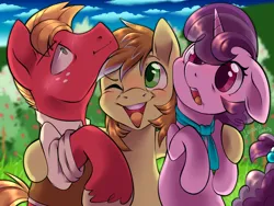 Size: 4000x3000 | Tagged: safe, artist:leopardsnaps, derpibooru import, big macintosh, feather bangs, sugar belle, earth pony, pony, unicorn, apple, apple tree, bisexual, bisexuality, blushing, fanfic art, farm, feathermac, female, food, freckles, gay, happy, image, male, older big macintosh, older feather bangs, older sugar belle, png, polyamory, shipping, straight, sugarbangs, sugarbangsmac, sugarmac, surprised, tree, trio, unshorn fetlocks