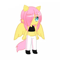 Size: 1280x1280 | Tagged: safe, derpibooru import, fluttershy, human, alternate universe, belly, binder, clothes, gacha, gacha club, gacha life, image, lgbt, lgbtq, male, pants, png, pony ears, simple background, solo, solo male, trans male, transgender, white background, wings