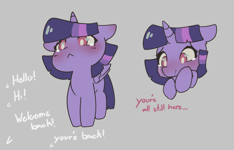 Size: 1662x1069 | Tagged: safe, artist:bloodatius, derpibooru import, twilight sparkle, twilight sparkle (alicorn), alicorn, pony, :<, blushing, chibi, dialogue, image, jpeg, smiling, solo, teary eyes