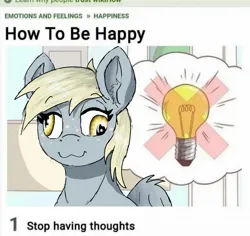 Size: 1956x1847 | Tagged: safe, artist:reddthebat, derpibooru import, derpy hooves, pegasus, pony, :3, advice, eyebrows, eyebrows visible through hair, happy, idea, image, jpeg, lidded eyes, lightbulb, smiling, solo, thought bubble, wikihow