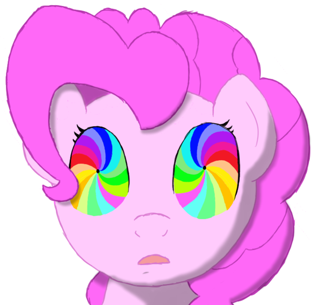 Size: 732x710 | Tagged: safe, artist:scootaloormayfly, derpibooru import, pinkie pie, earth pony, pony, d:, image, looking at you, open mouth, png, shrunken pupils, simple background, solo, swirly eyes, transparent background