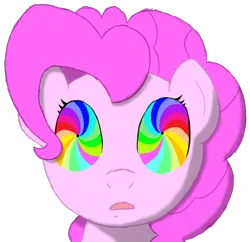 Size: 732x710 | Tagged: safe, artist:scootaloormayfly, derpibooru import, pinkie pie, earth pony, pony, d:, image, looking at you, open mouth, png, shrunken pupils, simple background, solo, swirly eyes, transparent background