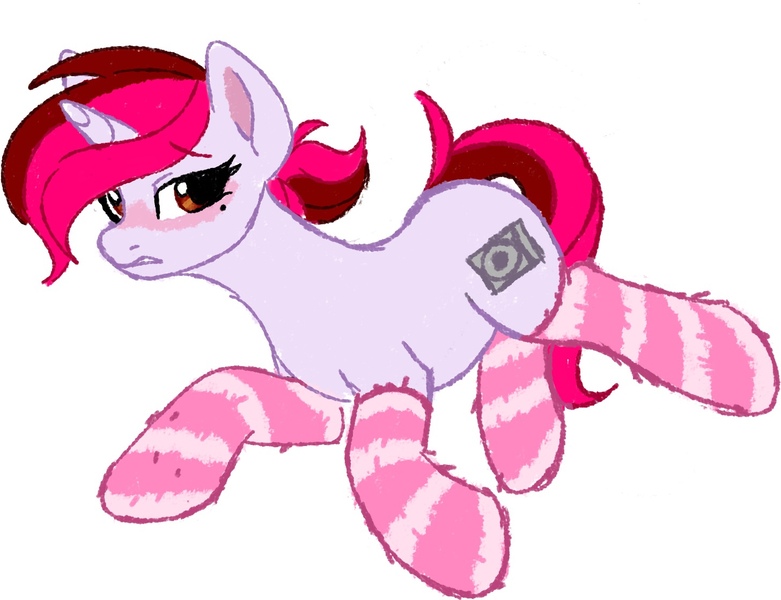 Size: 1456x1118 | Tagged: safe, artist:vetta, derpibooru import, oc, oc:vetta, unofficial characters only, pony, unicorn, clothes, derpibooru exclusive, female, image, jpeg, mare, socks, solo, striped socks