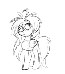 Size: 544x617 | Tagged: oc name needed, safe, artist:mayde-m, oc, unofficial characters only, pegasus, pony, ahoge, black and white, grayscale, image, looking at something, mane, monochrome, png, simple background, sketch, white background