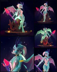 Size: 6886x8642 | Tagged: suggestive, artist:chyvak, derpibooru import, princess ember, anthro, dragon, 3d, absurd resolution, bloodstone scepter, clothes, image, jpeg, one-piece swimsuit, solo, swimsuit