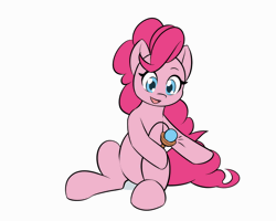 Size: 800x640 | Tagged: safe, artist:dstears, derpibooru import, pinkie pie, earth pony, pony, animated, ball, cup, game, gif, image, playing, simple background, solo, white background