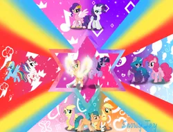 Size: 4133x3144 | Tagged: safe, artist:snowflakefrostyt, derpibooru import, angel bunny, applejack, fluttershy, hitch trailblazer, izzy moonbow, pinkie pie, pipp petals, rainbow dash, rarity, sunny starscout, twilight sparkle, twilight sparkle (alicorn), zipp storm, alicorn, earth pony, pegasus, pony, unicorn, my little pony: a new generation, g4, g5, g5 to g4, generation leap, image, mane five (g5), mane six, png, race swap, sunnycorn