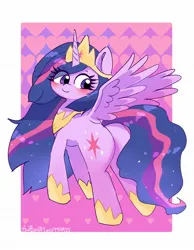 Size: 1590x2048 | Tagged: safe, artist:leo19969525, derpibooru import, twilight sparkle, alicorn, pony, princess twilight sparkle (episode), ass, blushing, butt, crown, cute, ears, ears up, female, g4, hair, heart, horn, image, jewelry, jpeg, looking back, mane, mare, purple eyes, regalia, smiling, solo, spread wings, tail, twiabetes, wings