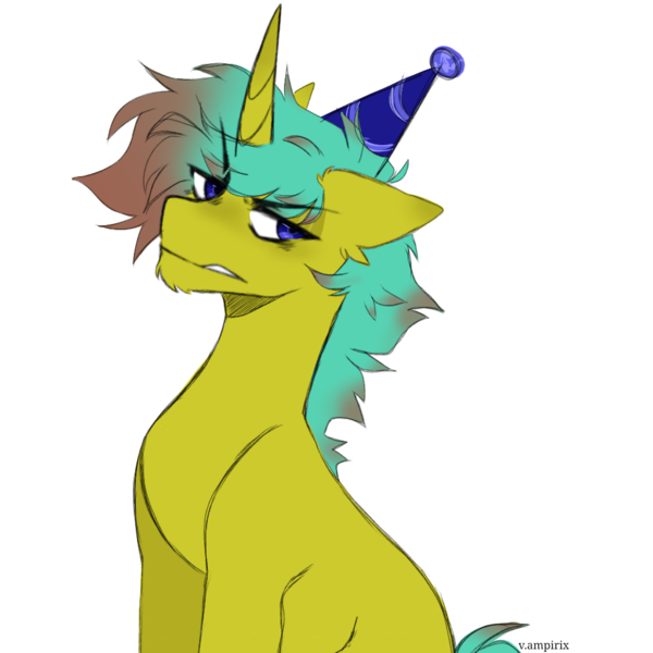 Size: 1000x1000 | Tagged: safe, artist:vampirix, derpibooru import, oc, oc:baneblackraven, unofficial characters only, pony, unicorn, birthday, image, male, png, simple background, solo, stallion, transparent background