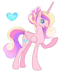 Size: 1280x1494 | Tagged: safe, artist:lanternik, derpibooru import, princess cadance, alicorn, pony, alternate hairstyle, deviantart watermark, image, obtrusive watermark, png, raised hoof, simple background, smiling, solo, transparent background, watermark