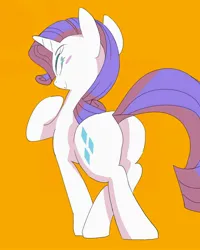 Size: 2000x2500 | Tagged: safe, artist:baigak, derpibooru import, rarity, pony, unicorn, blush sticker, blushing, butt, female, image, jpeg, looking at you, looking back, looking back at you, mare, plot, rearity, simple background, smiling, smiling at you, yellow background