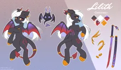 Size: 5000x2898 | Tagged: safe, artist:fensu-san, derpibooru import, oc, unofficial characters only, demon, demon pony, original species, pony, butt, image, plot, png, reference sheet, solo