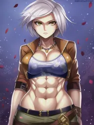 Size: 512x682 | Tagged: suggestive, derpibooru import, editor:sammykun, machine learning generated, novelai, stable diffusion, gilda, human, abs, breasts, busty gilda, clothes, female, fit, humanized, image, jacket, jewelry, jpeg, leather, leather jacket, looking at you, midriff, muscles, muscular female, necklace, pants, reasonably sized breasts, rippda, serious, serious face, sexy, shirt, tomboy
