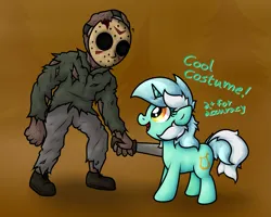 Size: 2365x1888 | Tagged: safe, artist:background basset, derpibooru import, lyra heartstrings, pony, unicorn, dialogue, friday the 13th, image, jason voorhees, machete, open mouth, png, text