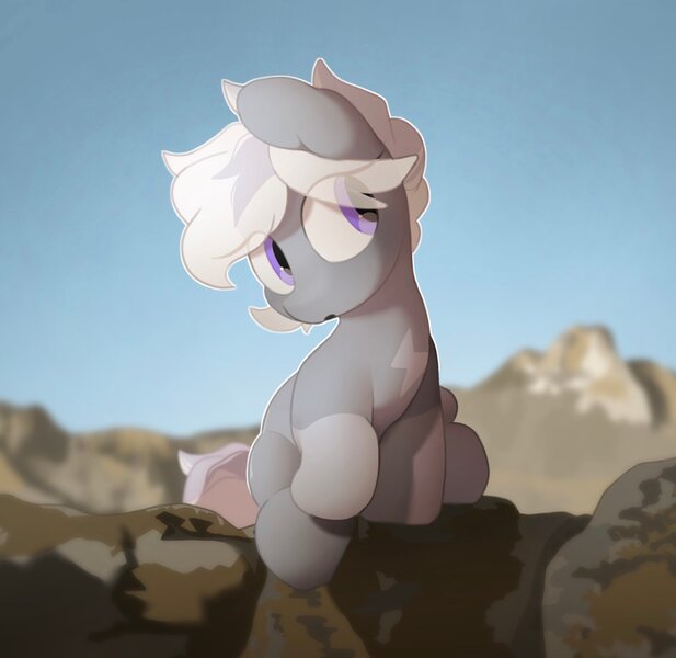 Size: 2604x2531 | Tagged: safe, artist:mochi_nation, derpibooru import, oc, oc:silver bolt, unofficial characters only, earth pony, pony, coat markings, eye clipping through hair, female, image, jpeg, mare, sitting, socks (coat marking), solo