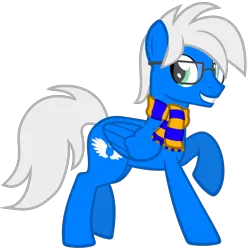 Size: 1200x1200 | Tagged: safe, artist:the smiling pony, derpibooru import, oc, oc:silver seraph, unofficial characters only, pegasus, pony, derpibooru community collaboration, .svg available, 2023 community collab, clothes, glasses, image, looking at you, png, scarf, simple background, smiling, solo, striped scarf, transparent background, vector
