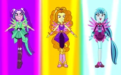 Size: 1250x772 | Tagged: safe, artist:ajosterio, derpibooru import, adagio dazzle, aria blaze, sonata dusk, equestria girls, legend of everfree, boots, clothes, clothes swap, crystal guardian, high heel boots, image, png, shoes, the dazzlings