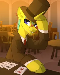 Size: 2388x3000 | Tagged: artist needed, safe, derpibooru import, oc, oc:baneblackraven, unofficial characters only, pony, clothes, hat, image, male, playing card, png, solo, stallion, suit, top hat